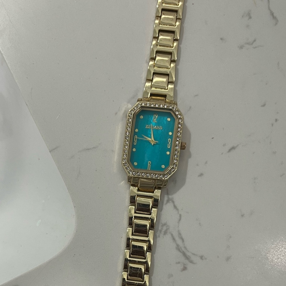 Gold Women's Watch with Blue Dial